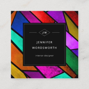 Colourful Abstract Geometric Colourful Pink Modern Square Business Card