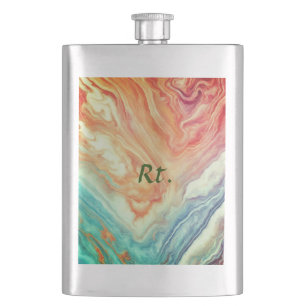 Colourful abstract geometric marble add name lette hip flask