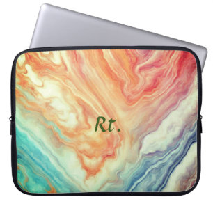 Colourful abstract geometric marble add name lette laptop sleeve