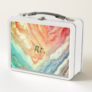 Colourful abstract geometric marble add name lette metal lunch box