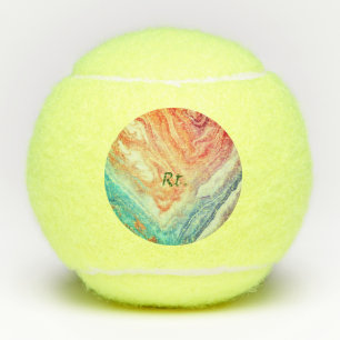 Colourful abstract geometric marble add name lette tennis balls