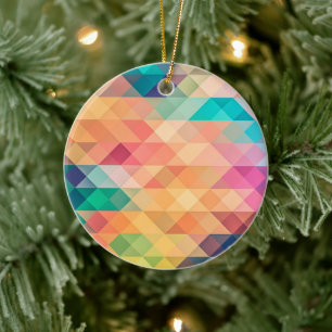 Colourful Abstract Geometric Pattern Ceramic Tree Decoration