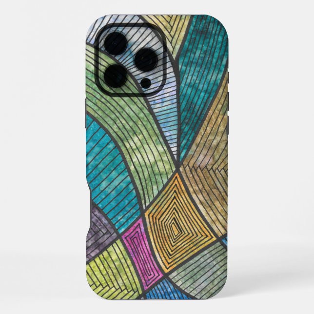 Colourful Abstract Geometric Pattern Curved Lines iPhone Case (Back)