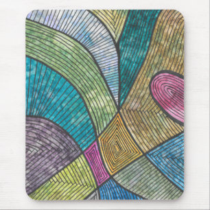 Colourful Abstract Geometric Pattern Curved Lines Mouse Pad
