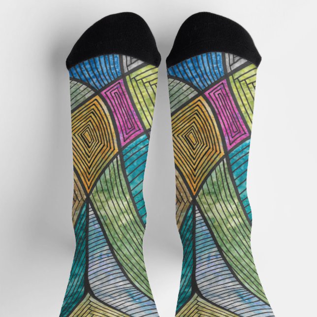 Colourful Abstract Geometric Pattern Curved Lines Socks (Top)