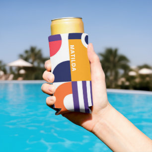 Colourful Abstract Geometric Pattern Monogram Beac Seltzer Can Cooler