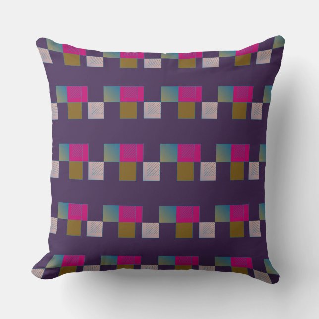 Colourful Abstract Geometric Pattern Purple Blue Cushion (Front)