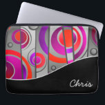 Colourful Abstract Geometric Pattern with Monogram Laptop Sleeve<br><div class="desc">Protect your laptop or tablet device in style with a colourful abstract geometric design that has a pop art appeal. Colours include red,  purple and grey with a coordinating black curved band to anchor the design. Edit the personalised monogram with your name or other text.</div>