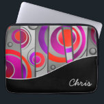 Colourful Abstract Geometric Pattern with Monogram Laptop Sleeve<br><div class="desc">Protect your laptop or tablet device in style with a colourful abstract geometric design that has a pop art appeal. Colours include red,  purple and grey with a coordinating black curved band to anchor the design. Edit the personalised monogram with your name or other text.</div>