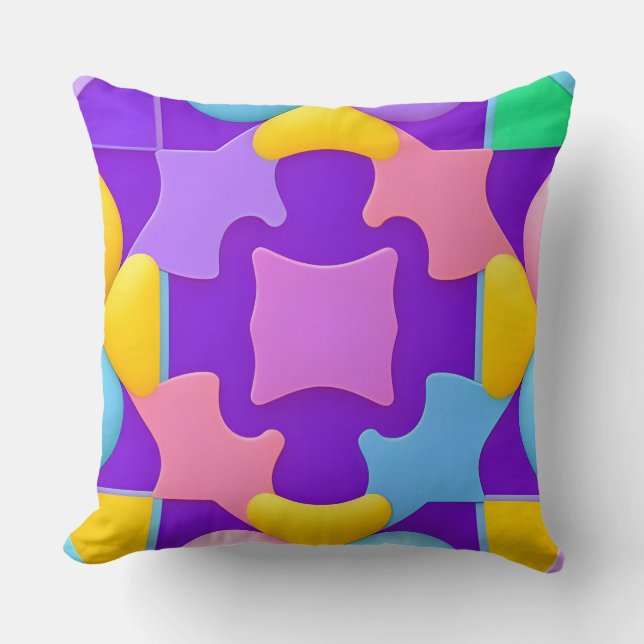 Colourful Abstract Geometric Patterns Cushion (Front)