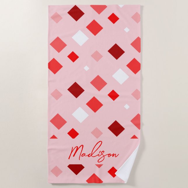 Colourful Abstract Geometric Personalised Beach Towel (Front)