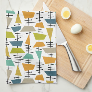Colourful Abstract Geometric Retro Mid Century Tea Towel