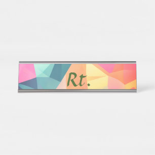 Colourful abstract geometric shapes add letter nam desk name plate
