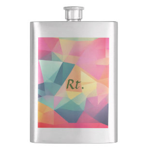 Colourful abstract geometric shapes add letter nam hip flask