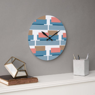 Colourful Abstract Geometric Stripes Art Pattern Large Clock