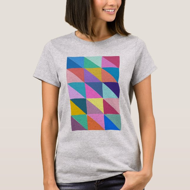 Colourful Abstract Geometric Triangle Patchwork T-Shirt (Front)