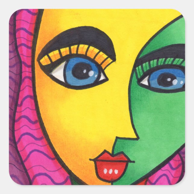 Colourful Abstract Girl Face Square Sticker (Front)