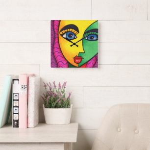 Colourful Abstract Girl Face Square Wall Clock