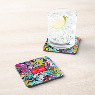 Colourful Abstract Graffiti Monogrammed Coaster