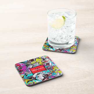 Colourful Abstract Graffiti Monogrammed  Coaster