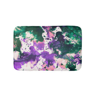 Colourful Abstract Green and Purple Splatter Paint Bath Mat