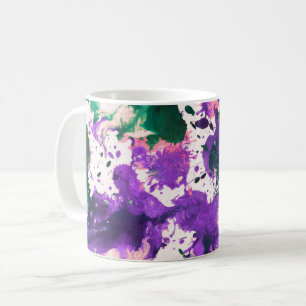 Colourful Abstract Green and Purple Splatter Paint Coffee Mug