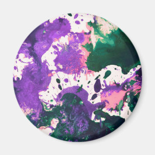 Colourful Abstract Green and Purple Splatter Paint Magnet