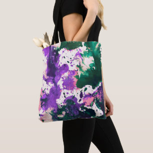 Colourful Abstract Green and Purple Splatter Paint Tote Bag