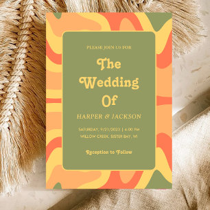 Colourful Abstract Groovy Retro 70s Hippie Wedding Invitation