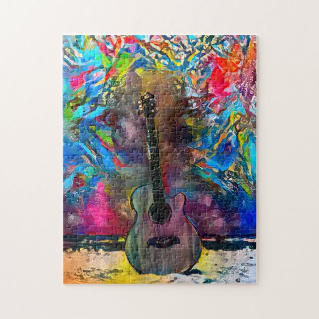 Colourful Abstract Guitar | Hard Challenging Jigsaw Puzzle (Vertical)
