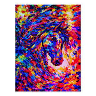 Colourful Abstract Horse Portrait Impasto Poster