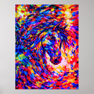 Colourful Abstract Horse Portrait Impasto Poster
