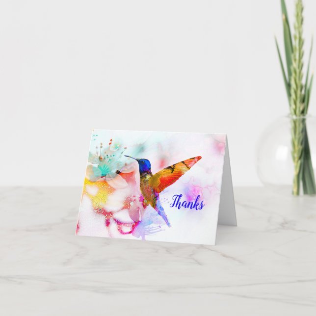 Colourful Abstract Hummingbird Thank You Card (Front)