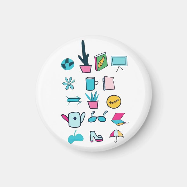  Colourful Abstract Icons Featuring Everyday Items Magnet (Front)
