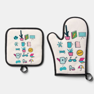  Colourful Abstract Icons Featuring Everyday Items Oven Mitt & Pot Holder Set