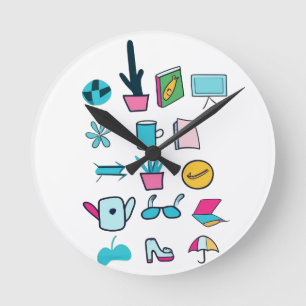  Colourful Abstract Icons Featuring Everyday Items Round Clock