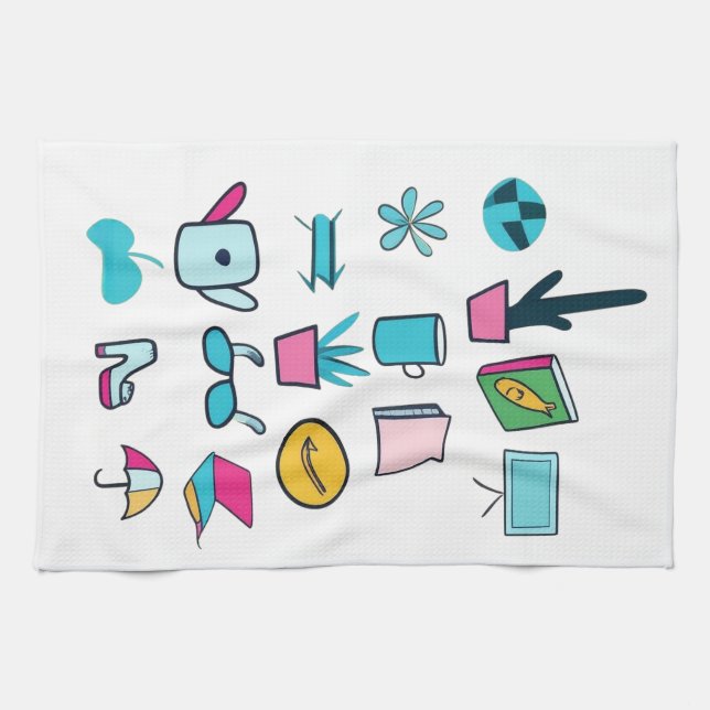  Colourful Abstract Icons Featuring Everyday Items Tea Towel (Horizontal)