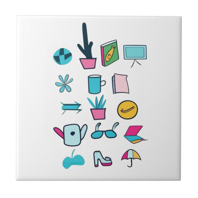 Colourful Abstract Icons Featuring Everyday Items Tile (Front)