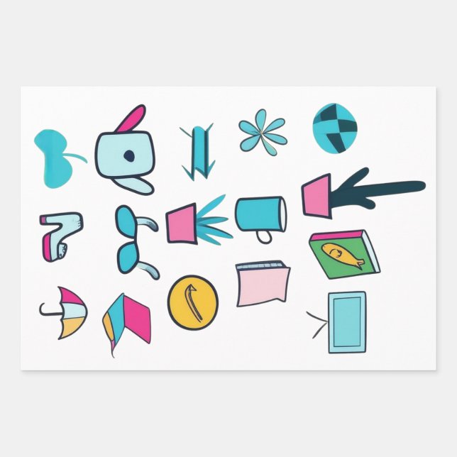  Colourful Abstract Icons Featuring Everyday Items Wrapping Paper Sheet (Front)