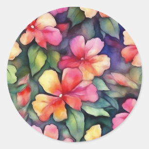 Colourful Abstract Impatiens Flowers Pattern Classic Round Sticker