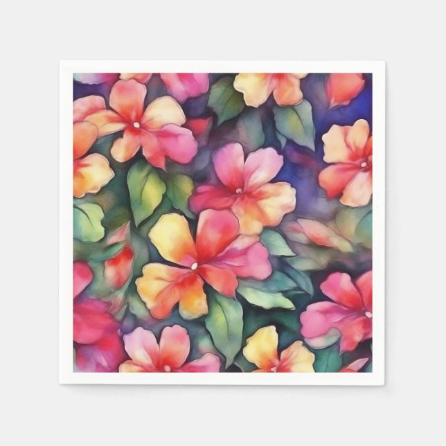 Colourful Abstract Impatiens Flowers Pattern Napkin (Front)