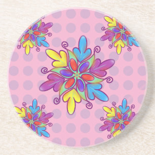 Colourful Abstract Kaleidoscope Flower Pattern Coaster