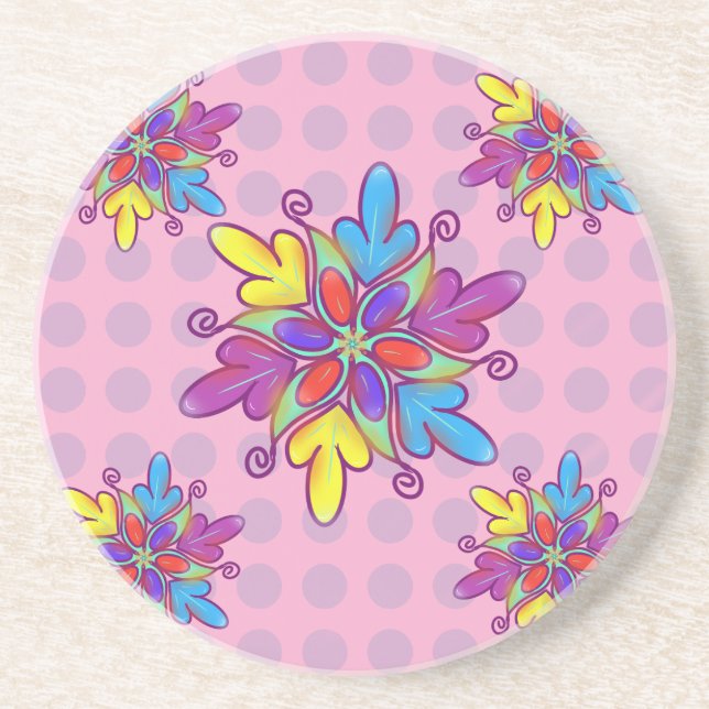 Colourful Abstract Kaleidoscope Flower Pattern Coaster (Front)