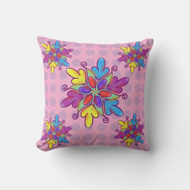 Colourful Abstract Kaleidoscope Flower Pattern Cushion (Front)