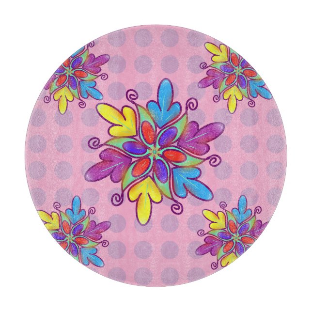 Colourful Abstract Kaleidoscope Flower Pattern Cutting Board (Front)