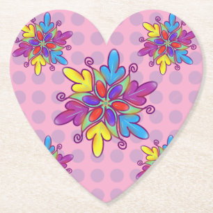 Colourful Abstract Kaleidoscope Flower Pattern Paper Coaster