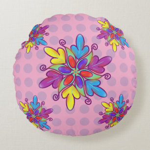 Colourful Abstract Kaleidoscope Flower Pattern Round Cushion