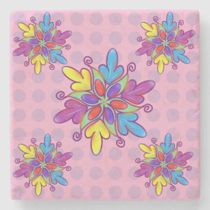 Colourful Abstract Kaleidoscope Flower Pattern Stone Coaster