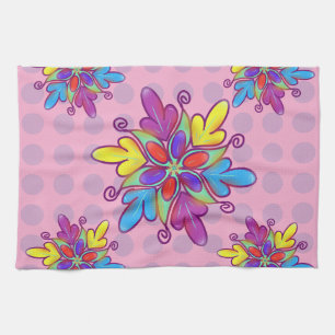 Colourful Abstract Kaleidoscope Flower Pattern Tea Towel