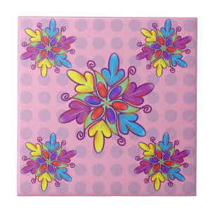 Colourful Abstract Kaleidoscope Flower Pattern Tile